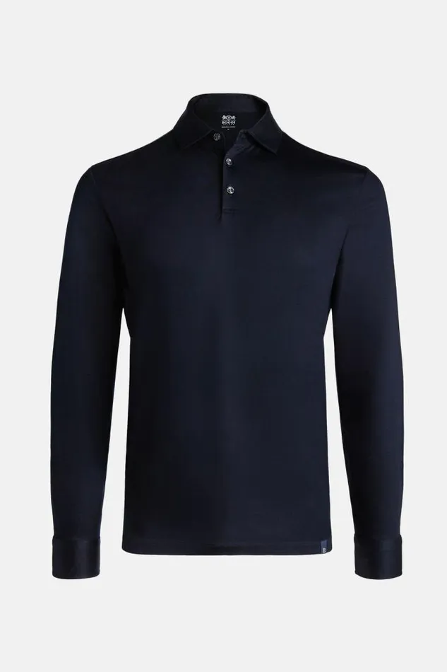 Polo Men Boggi Milano Long Sleeved Regular Fit Polo Shirt In Pima Cotton Jersey Navy Blue Polo Men Boggi Milano Long Sleeved Regular Fit Polo Shirt In Pima Cotton Jersey Navy Blue