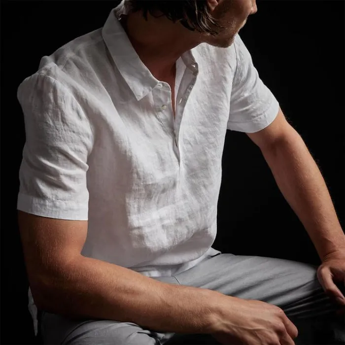PolosNovelty Tops Men James Perse Linen Pullover Polo White