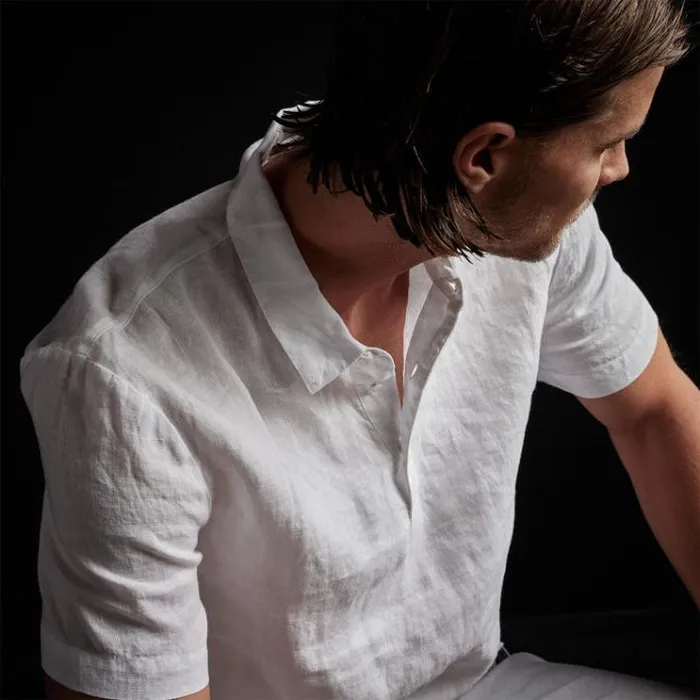 PolosNovelty Tops Men James Perse Linen Pullover Polo White