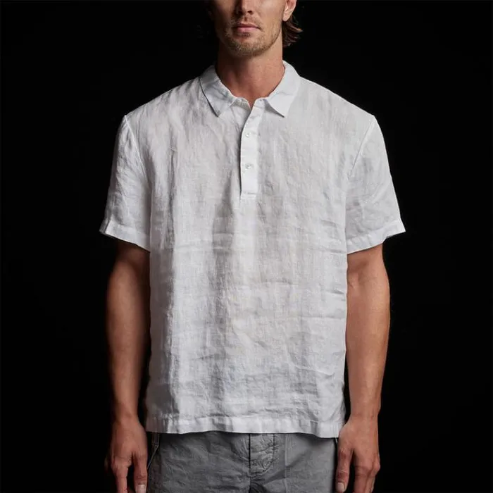 PolosNovelty Tops Men James Perse Linen Pullover Polo White