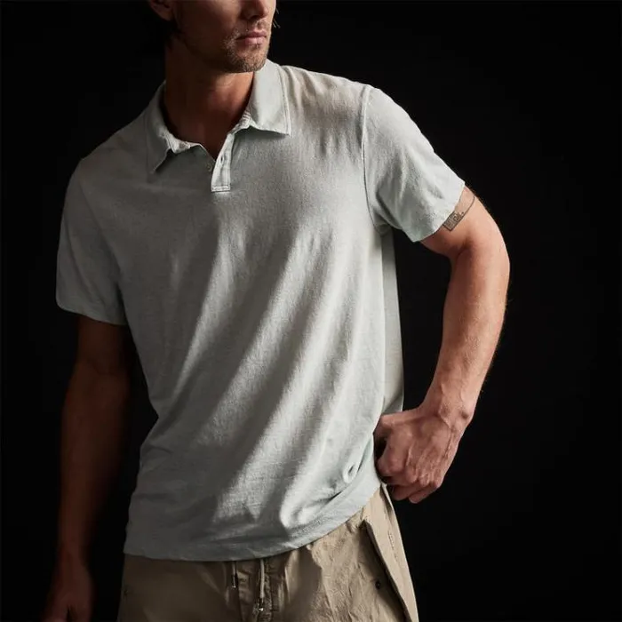 PolosNovelty Tops Men James Perse Soft Slub Jersey Short Sleeve Polo Ocean Spray