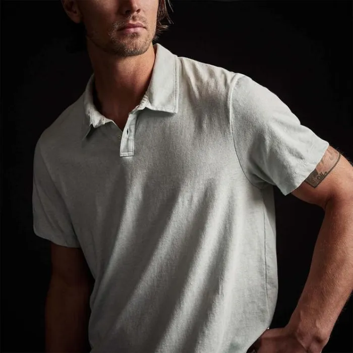 PolosNovelty Tops Men James Perse Soft Slub Jersey Short Sleeve Polo Ocean Spray