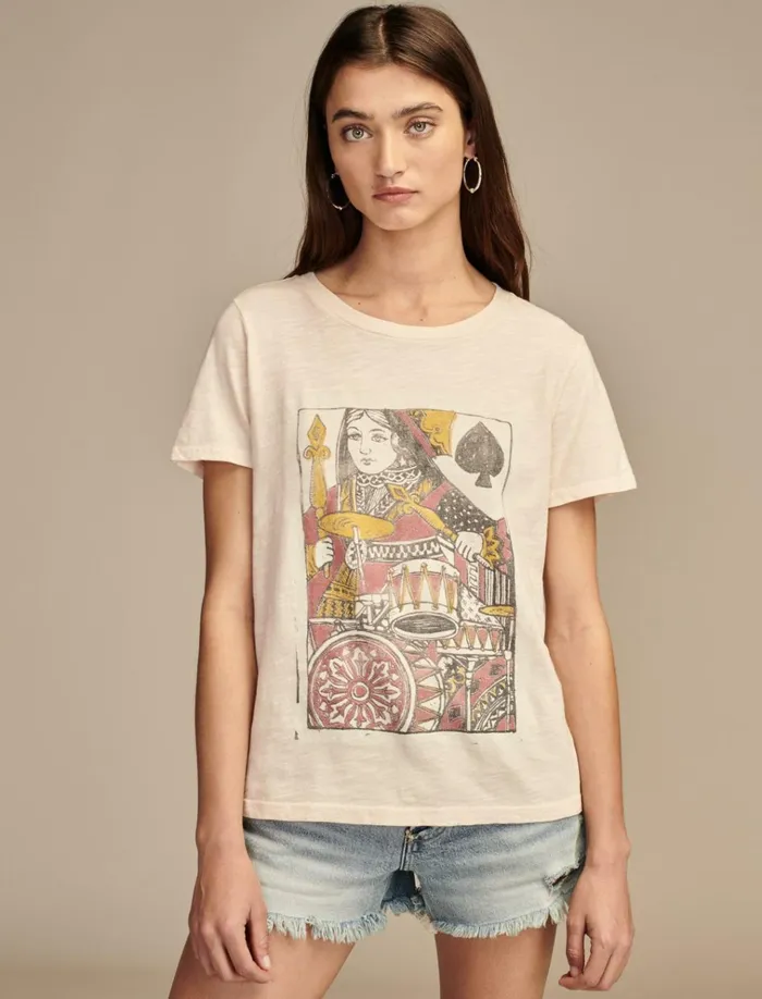 Queen Of Spades Classic Crew Soft Pink Women Lucky Brand Graphic Tees