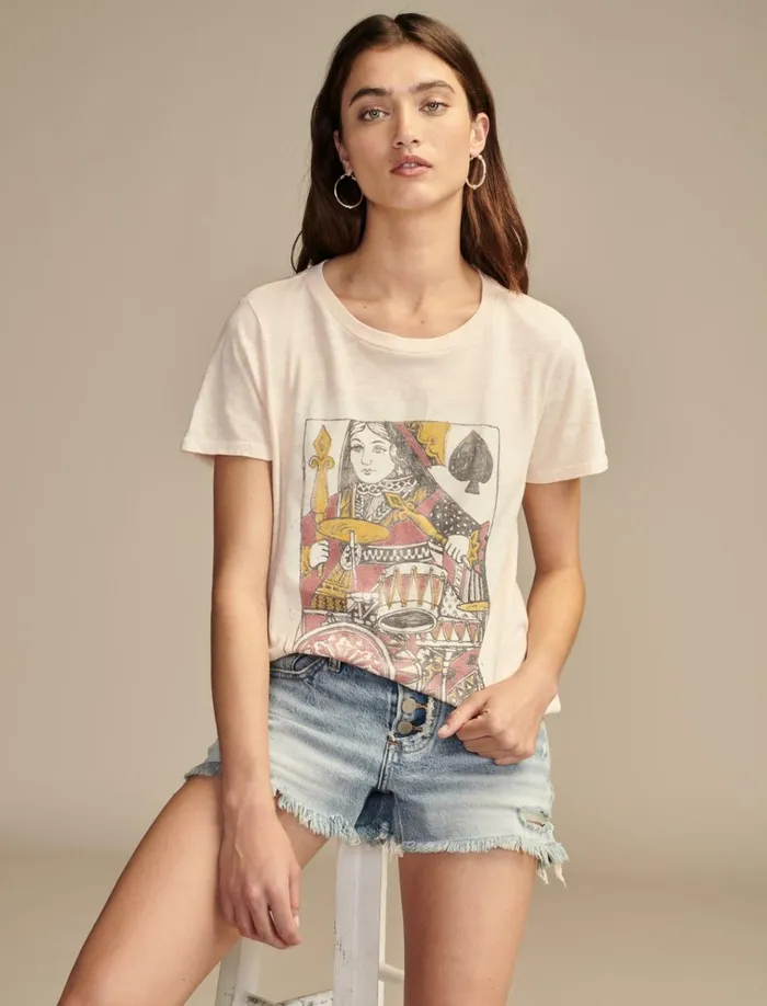 Queen Of Spades Classic Crew Soft Pink Women Lucky Brand Graphic Tees