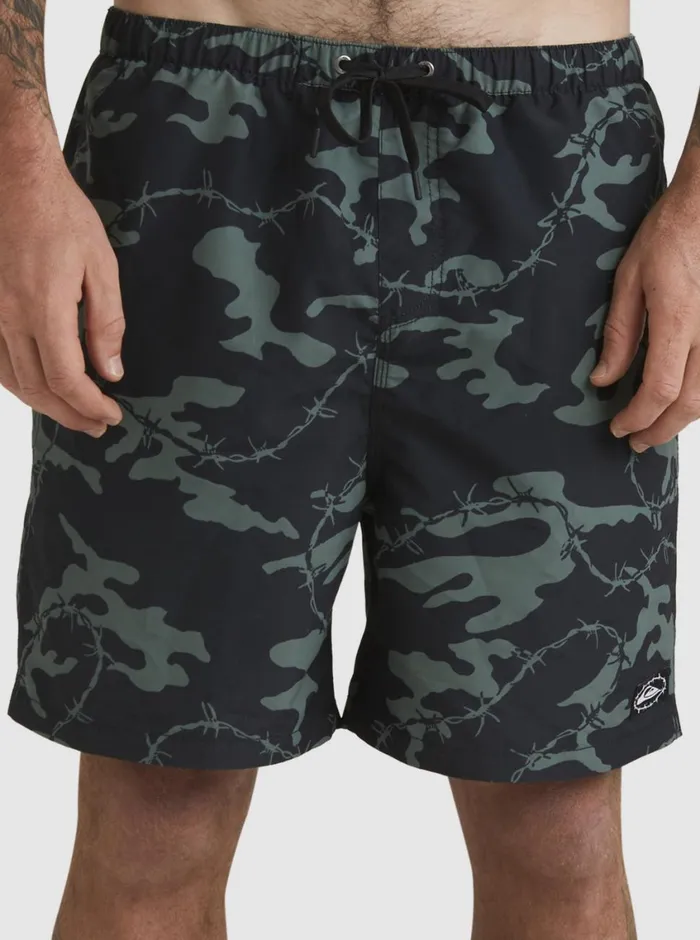 Quiksilver Mikey Volley 18034 Volleys Black Mens Elastic Waist Quiksilver Mikey Volley 18034 Volleys Black Mens Elastic Waist