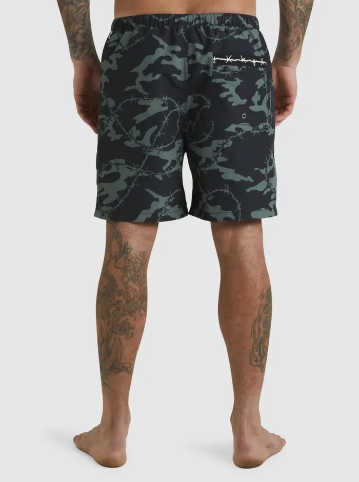 Quiksilver Mikey Volley 18034 Volleys Black Mens Elastic Waist Quiksilver Mikey Volley 18034 Volleys Black Mens Elastic Waist