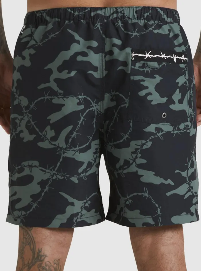 Quiksilver Mikey Volley 18034 Volleys Black Mens Elastic Waist Quiksilver Mikey Volley 18034 Volleys Black Mens Elastic Waist