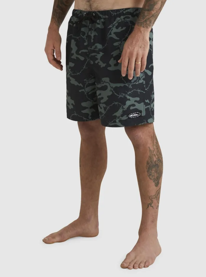 Quiksilver Mikey Volley 18034 Volleys Black Mens Elastic Waist Quiksilver Mikey Volley 18034 Volleys Black Mens Elastic Waist