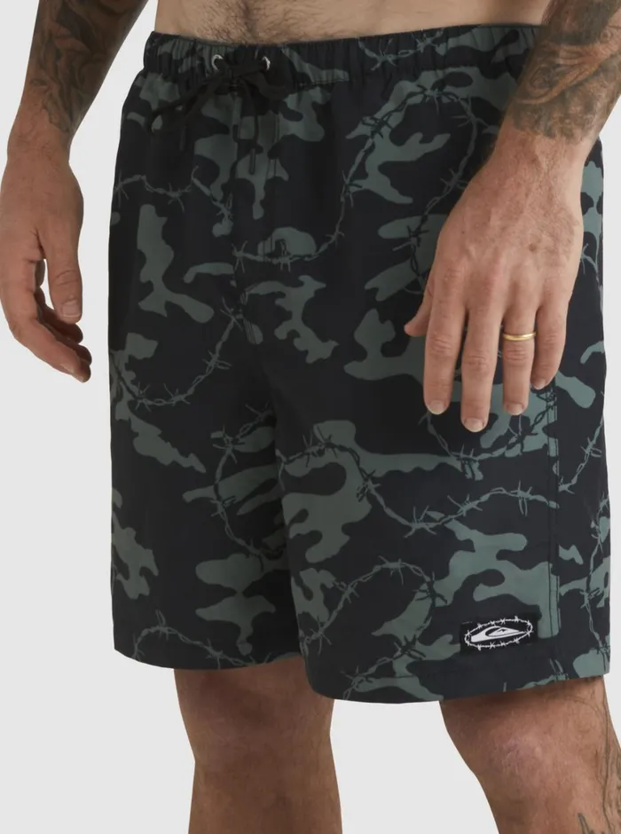 Quiksilver Mikey Volley 18034 Volleys Black Mens Elastic Waist Quiksilver Mikey Volley 18034 Volleys Black Mens Elastic Waist