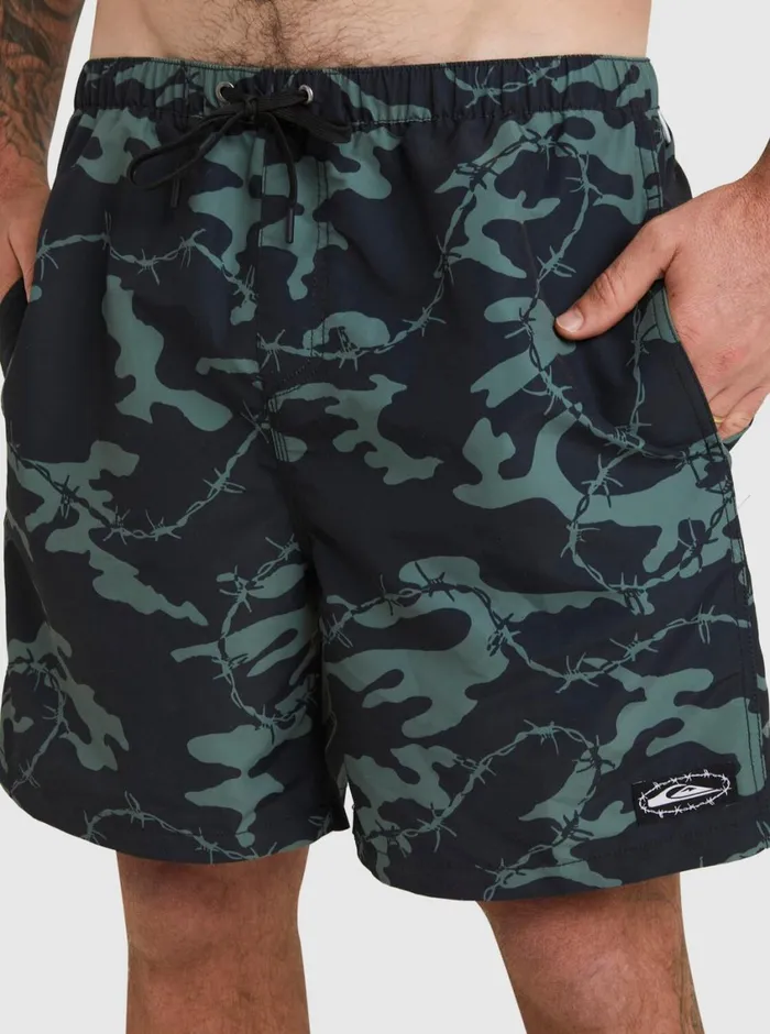 Quiksilver Mikey Volley 18034 Volleys Black Mens Elastic Waist Quiksilver Mikey Volley 18034 Volleys Black Mens Elastic Waist