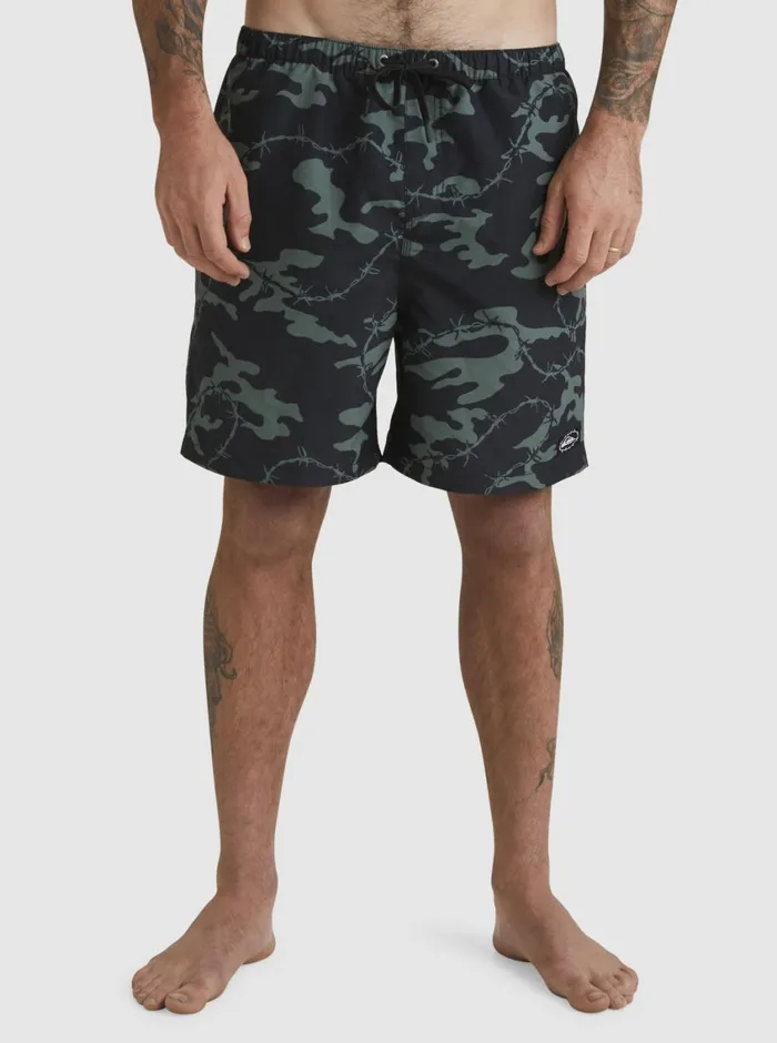 Quiksilver Mikey Volley 18034 Volleys Black Mens Elastic Waist Quiksilver Mikey Volley 18034 Volleys Black Mens Elastic Waist