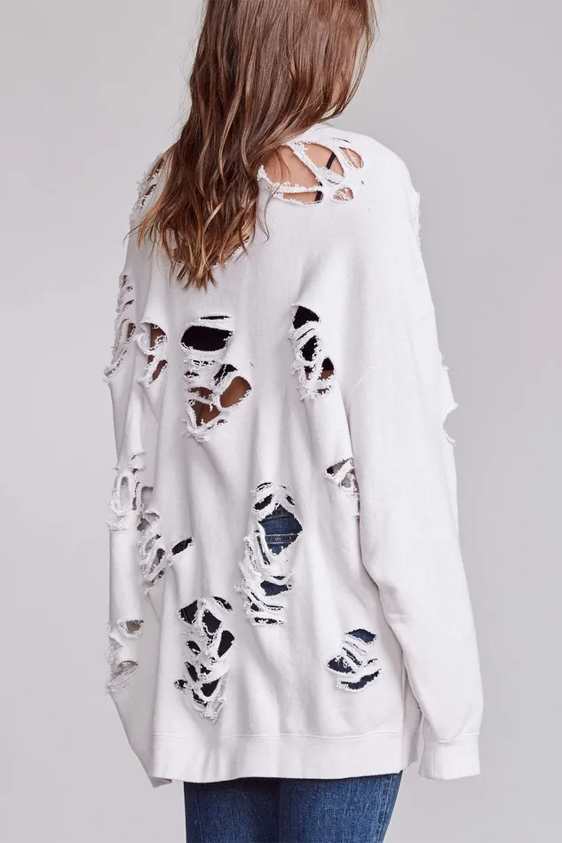 R13 Distressed Crewneck 8211 Dirty White Women Sweatshirts R13 Distressed Crewneck 8211 Dirty White Women Sweatshirts