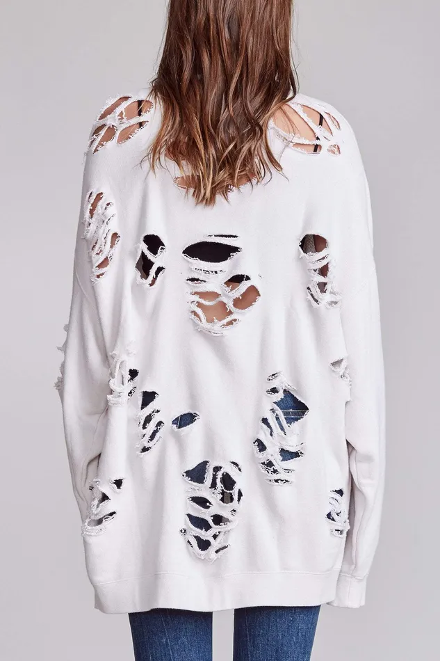 R13 Distressed Crewneck 8211 Dirty White Women Sweatshirts R13 Distressed Crewneck 8211 Dirty White Women Sweatshirts