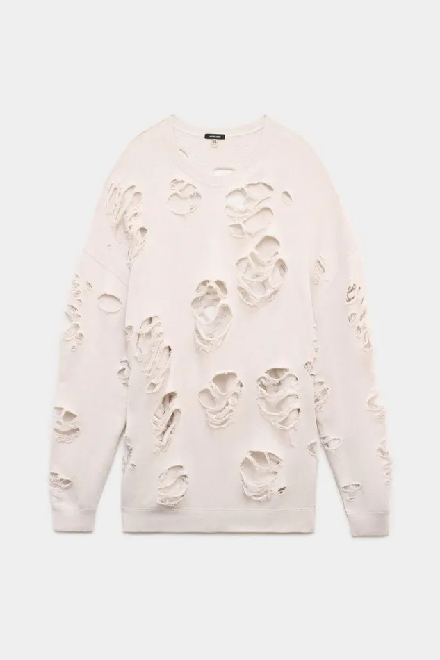 R13 Distressed Crewneck 8211 Dirty White Women Sweatshirts R13 Distressed Crewneck 8211 Dirty White Women Sweatshirts