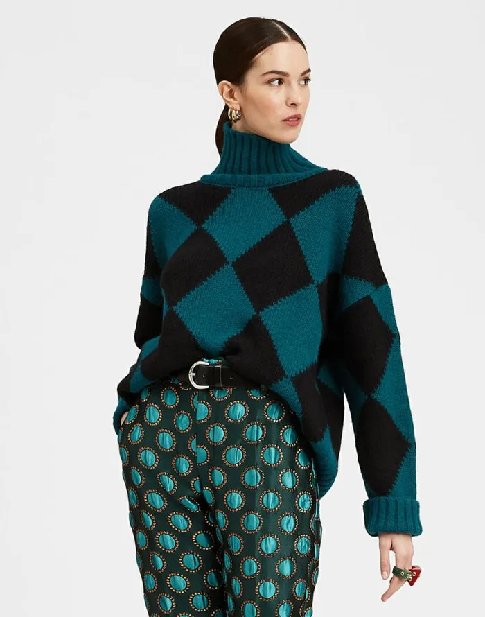 Ready To Wear Knitwear La Double J Argyle Sweater Green Black
