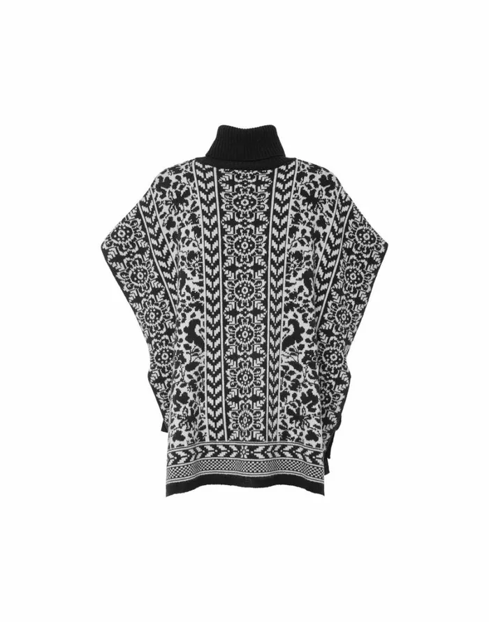 Ready To Wear Knitwear La Double J High Neck Poncho Black White Ready To Wear Knitwear La Double J High Neck Poncho Black White