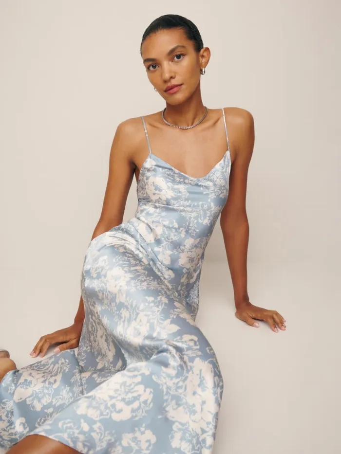 Reformation Dresses Parma Silk Dress Porcelain 8211 Women Reformation Dresses Parma Silk Dress Porcelain 8211 Women