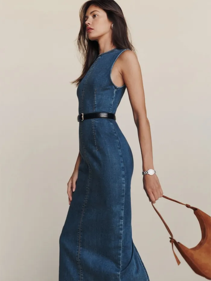Reformation Dresses Petites Kendi Denim Midi Dress Bleu 8211 Women Reformation Dresses Petites Kendi Denim Midi Dress Bleu 8211 Women