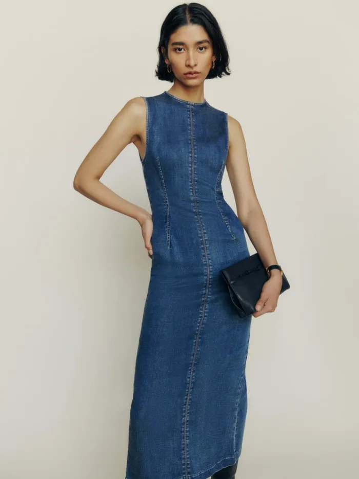 Reformation Dresses Petites Kendi Denim Midi Dress Bleu 8211 Women Reformation Dresses Petites Kendi Denim Midi Dress Bleu 8211 Women