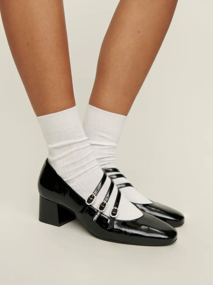 Reformation Heels Mimi Buckle Pump Black Patent 8211 Women