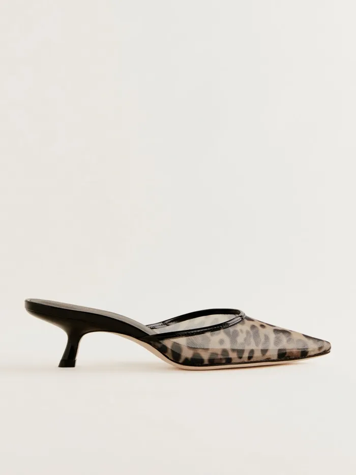 Reformation Heels Wilda Kitten Mule Leopard Mesh 8211 Women Reformation Heels Wilda Kitten Mule Leopard Mesh 8211 Women