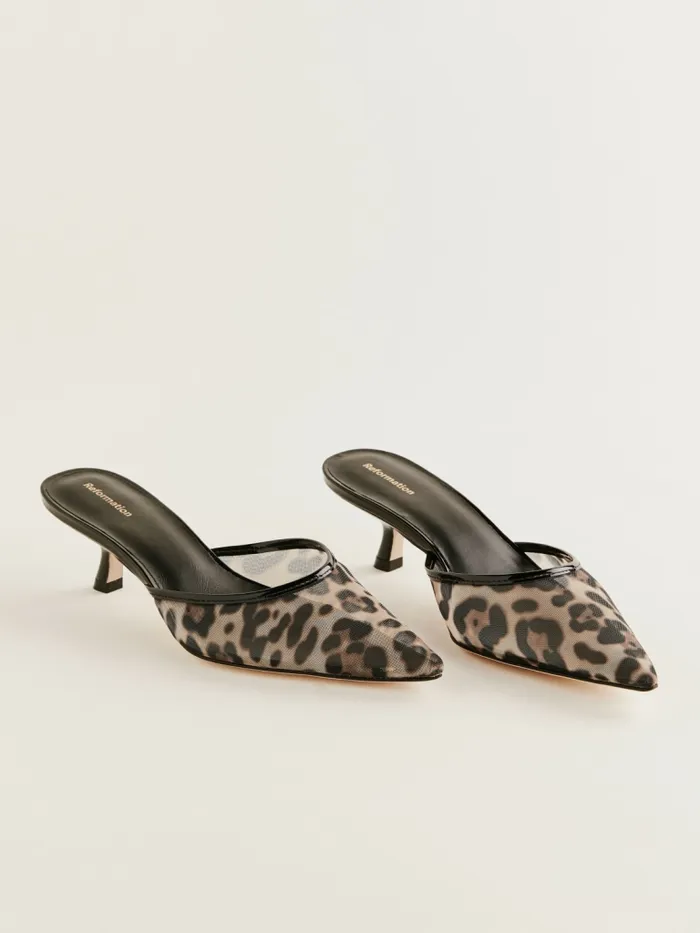 Reformation Heels Wilda Kitten Mule Leopard Mesh 8211 Women Reformation Heels Wilda Kitten Mule Leopard Mesh 8211 Women