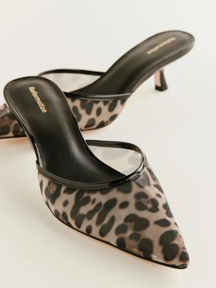 Reformation Heels Wilda Kitten Mule Leopard Mesh 8211 Women Reformation Heels Wilda Kitten Mule Leopard Mesh 8211 Women