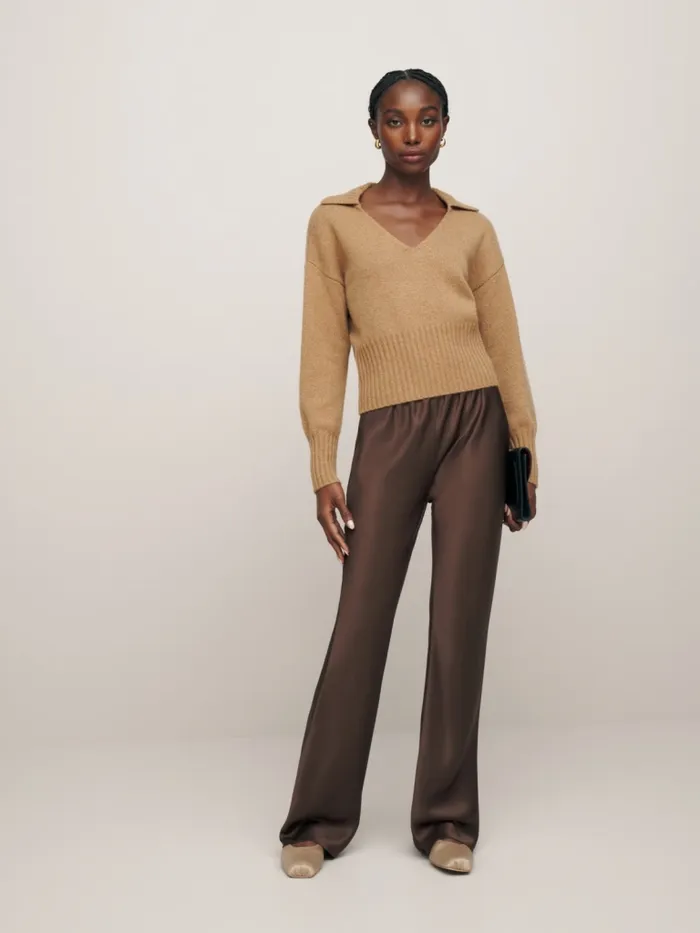 Reformation Pants Petites Gale Satin Mid Rise Bias Pant Cafe 8211 Women