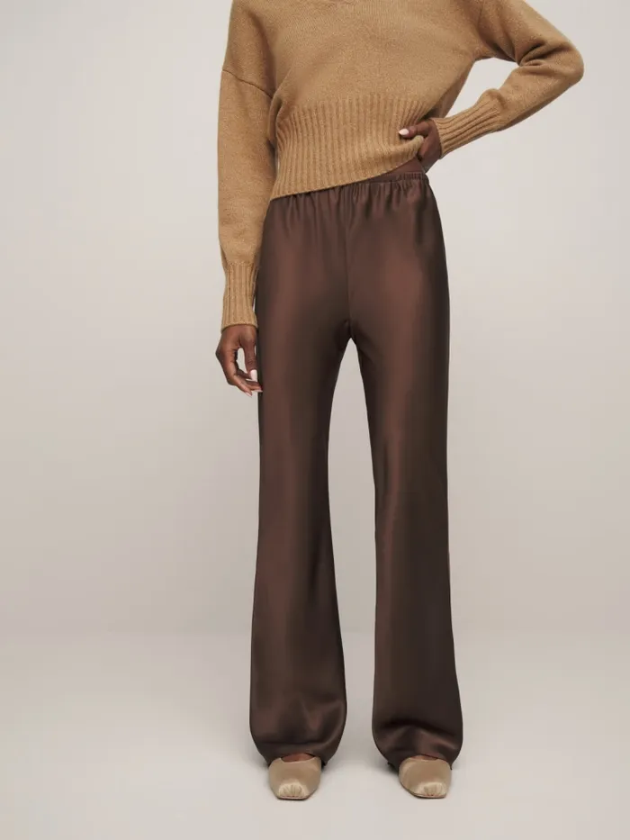 Reformation Pants Petites Gale Satin Mid Rise Bias Pant Cafe 8211 Women