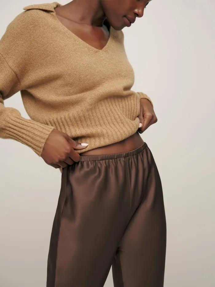 Reformation Pants Petites Gale Satin Mid Rise Bias Pant Cafe 8211 Women