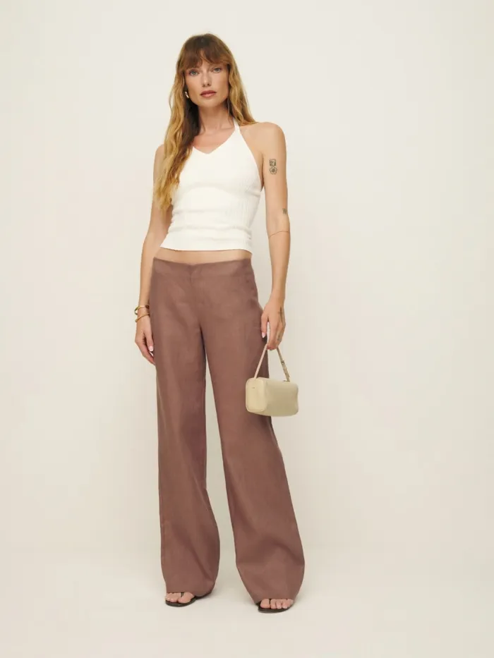 Reformation Pants Vida Low Rise Linen Pant Mink 8211 Women