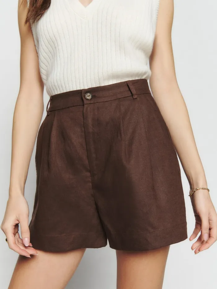Reformation Shorts Mason Linen Short Cafe 8211 Women