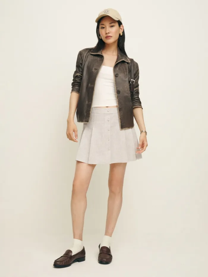 Reformation Skirts Carol Linen Skirt Oatmeal 8211 Women
