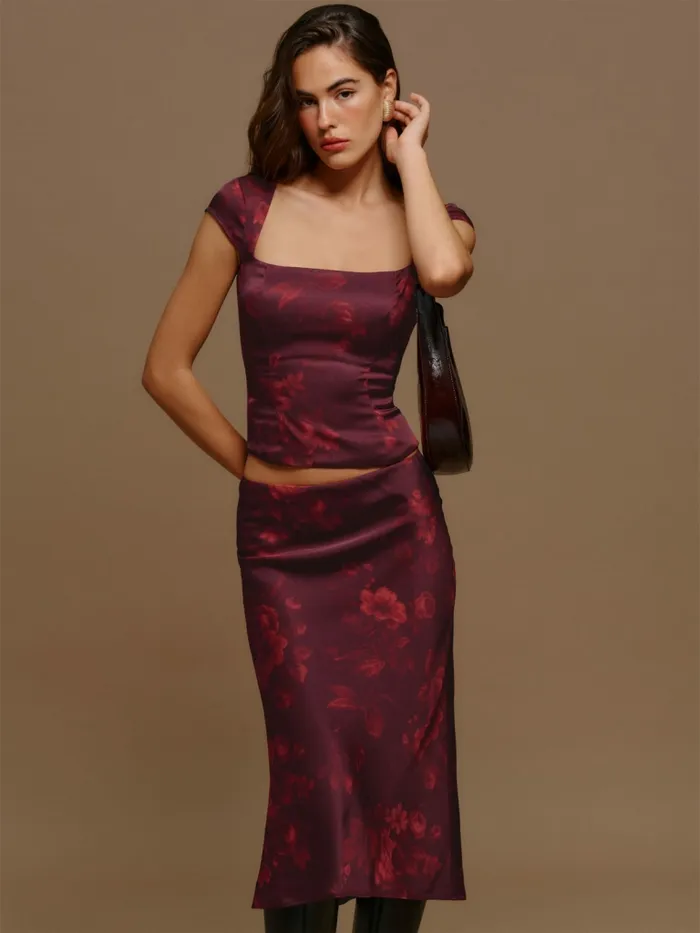 Reformation Skirts Ella Satin Skirt Sanguine 8211 Women