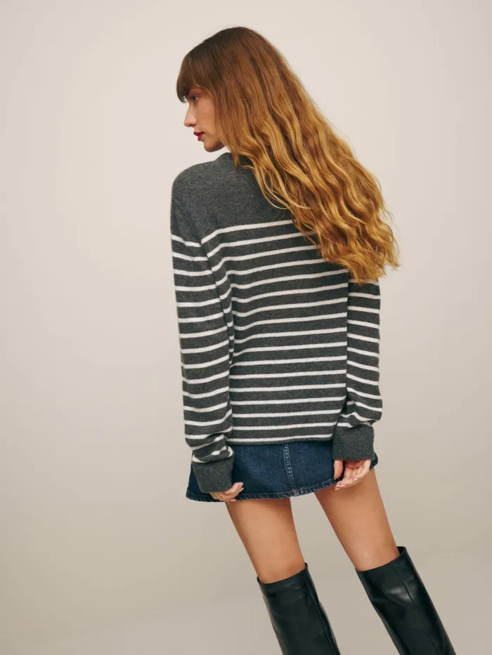 Reformation Sweaters Cashmere Boyfriend Sweater Charcoal With Ivory Stripe 8211 Women Reformation Sweaters Cashmere Boyfriend Sweater Charcoal With Ivory Stripe 8211 Women