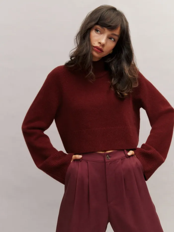 Reformation Sweaters Garrett Cashmere Cropped Turtleneck Chianti 8211 Women
