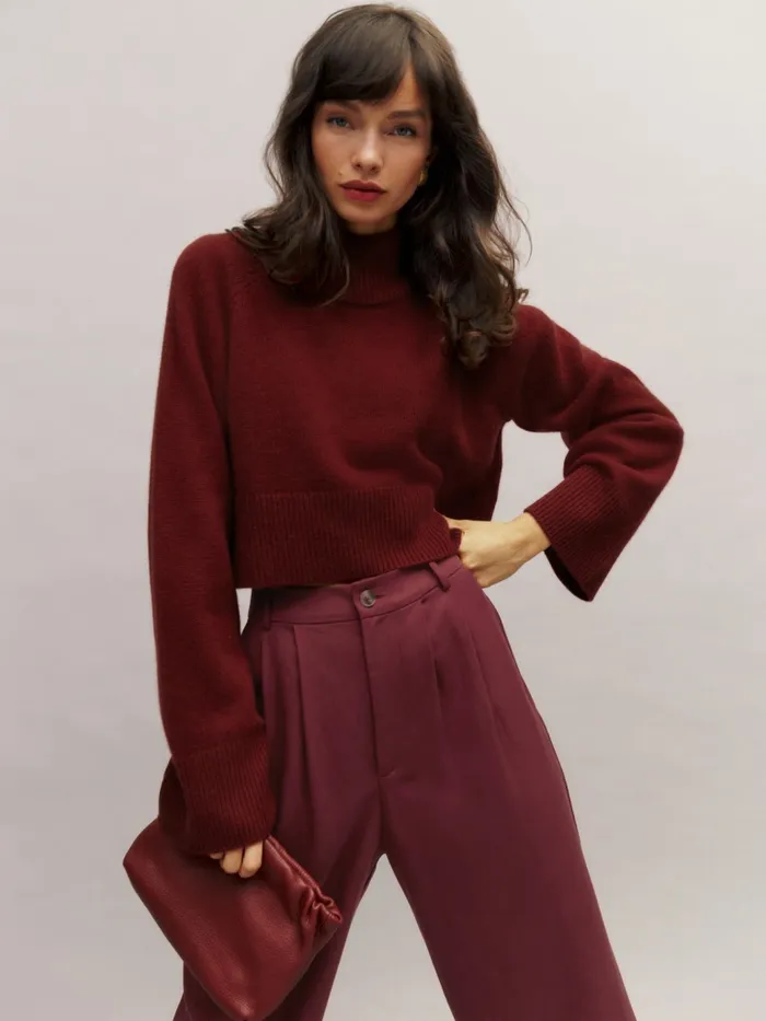 Reformation Sweaters Garrett Cashmere Cropped Turtleneck Chianti 8211 Women