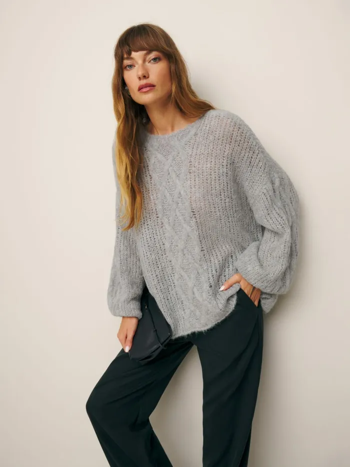 Reformation Sweaters Vea Oversized Sweater Cable Foggy 8211 Women