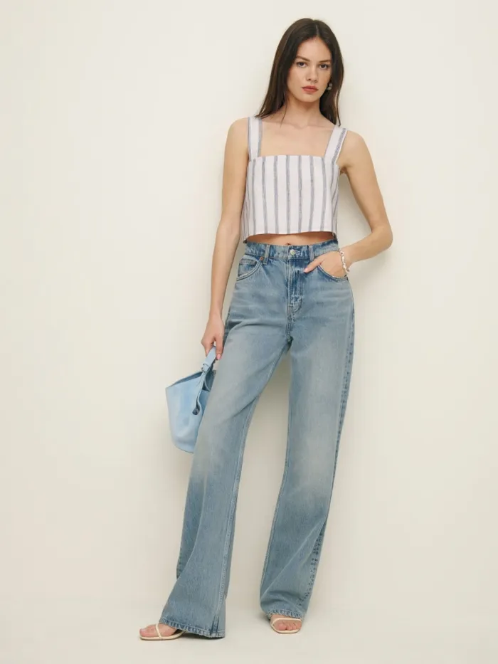Reformation Tops Lorin Linen Top Harbor Stripe 8211 Women Reformation Tops Lorin Linen Top Harbor Stripe 8211 Women