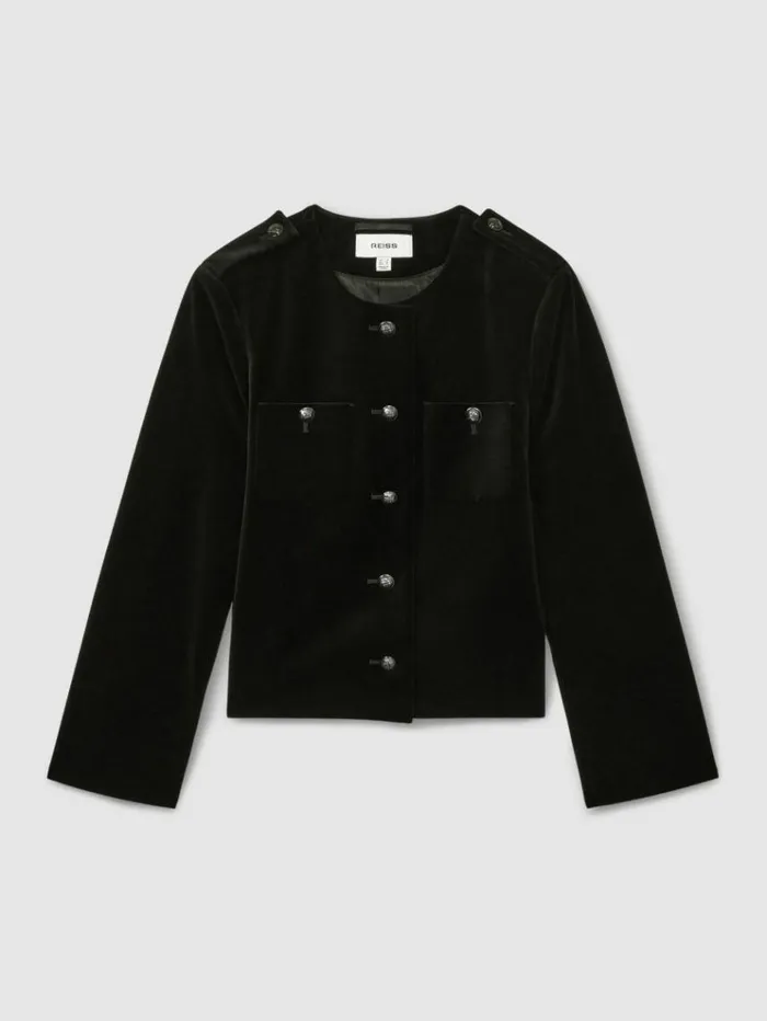 REISS Blazers and Jackets Women Cropped Velvet Jacket Black