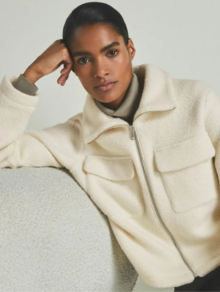 REISS Blazers and Jackets Women Reiss Les 100 Ciels WoolChenille Jacket Cream