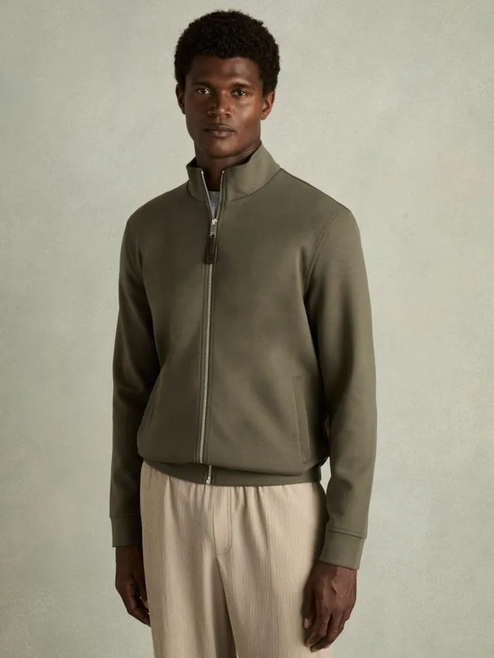 REISS Coats and Jackets Men Zipped interlockJersey Top Sage Green