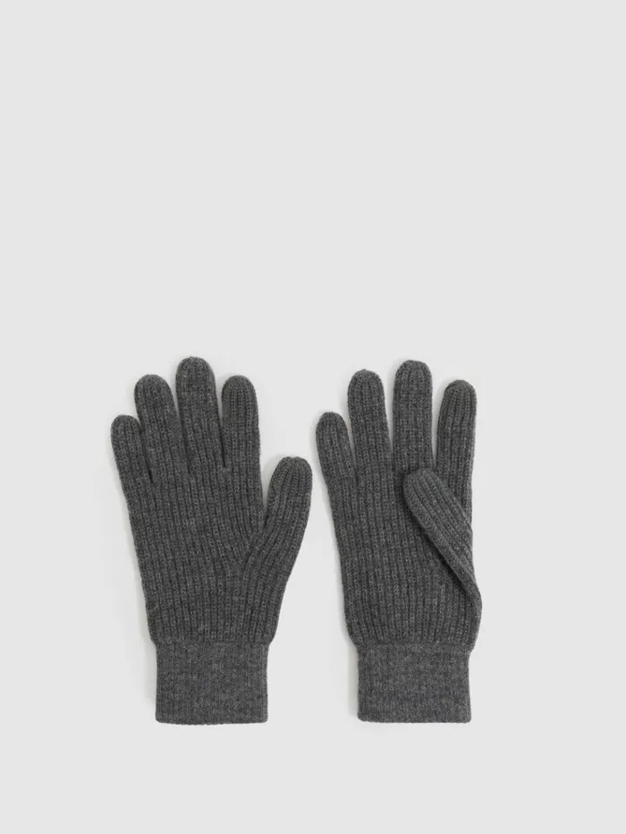 REISS Hats Gloves and Scarves Men RibbedMerino Touchscreen Gloves Mid Grey Melange