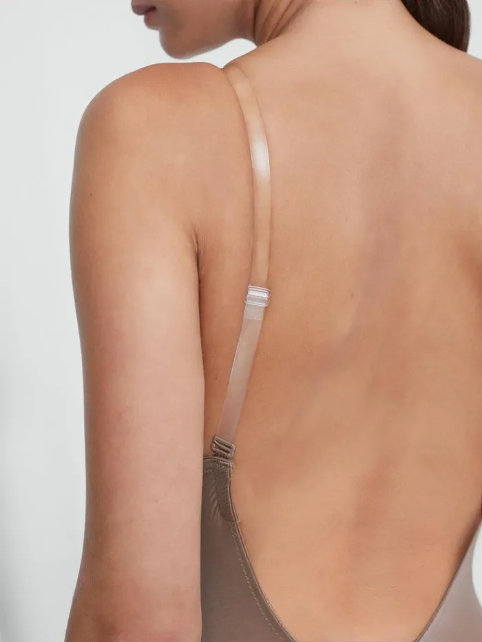 REISS Lingerie Women Spanx Shapewear Firming Plunge LowBack MidThigh Bodysuit Cafe Au Lait