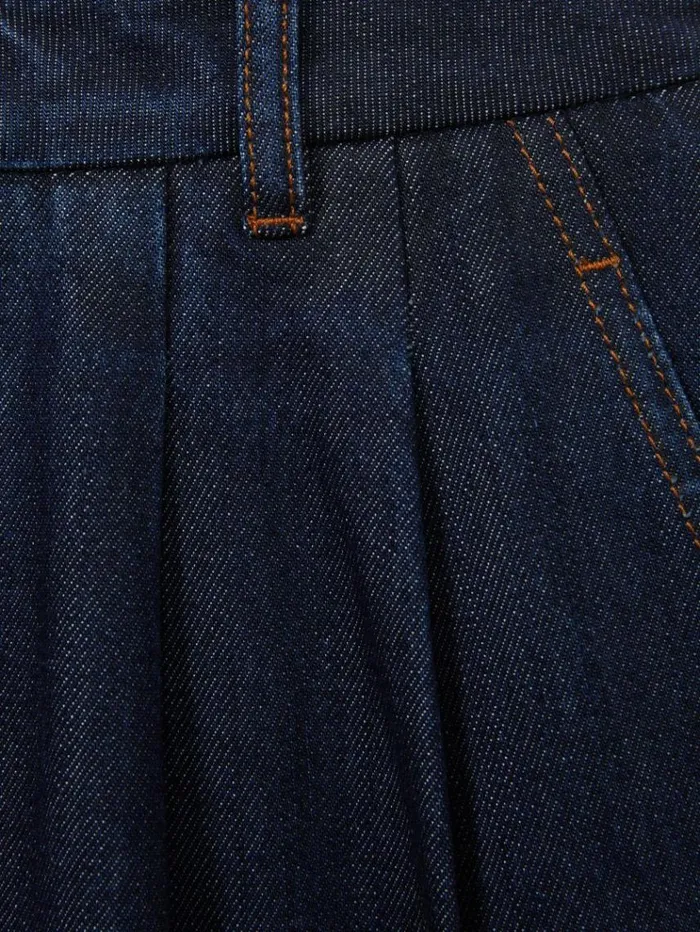 REISS Petite Women Double Pleat Wide Leg Jeans Indigo