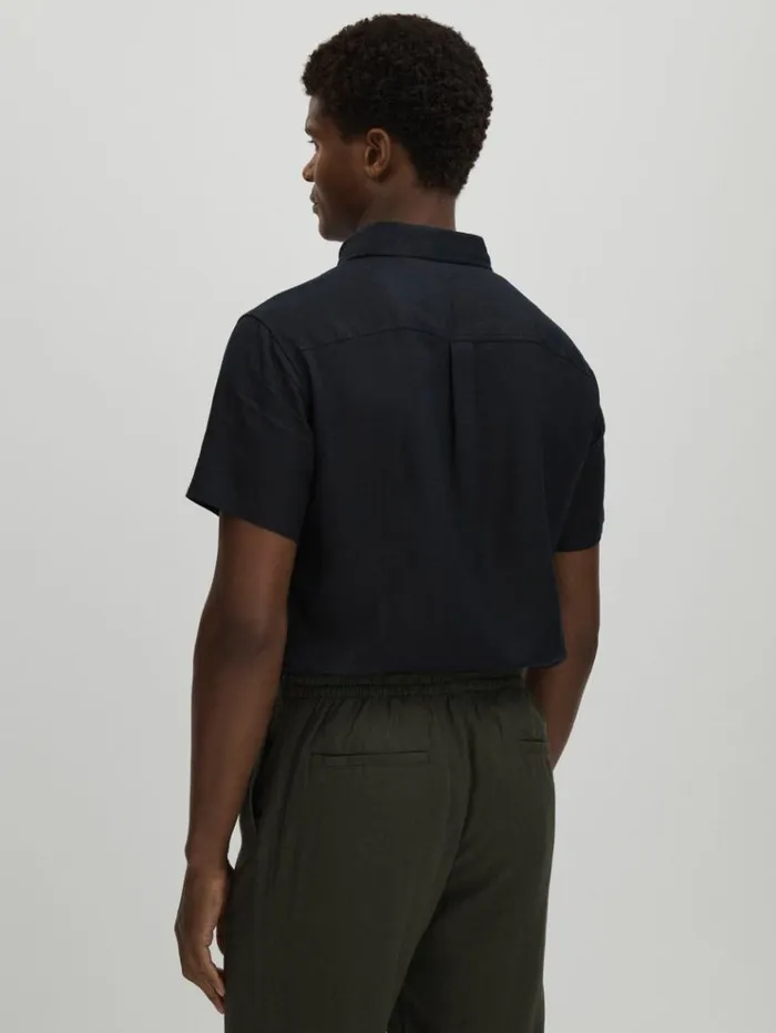 REISS Shirts Men Les Deux Light Green Linen Oxford Shirt Navy