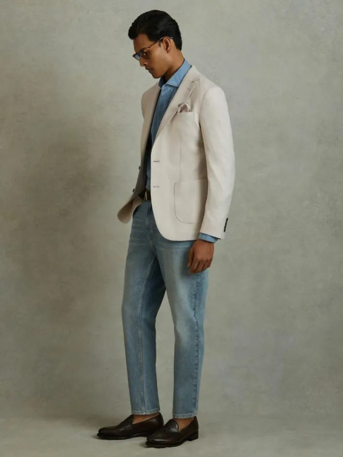 REISS Suits and Tailoring Men Single Breasted Blazer With Cotton Stone