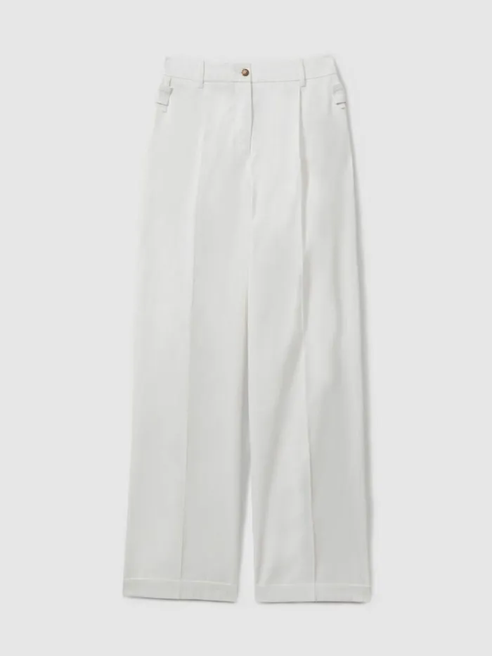 REISS Suits and Tailoring Women Cotton Wide Leg Suit Trousers White