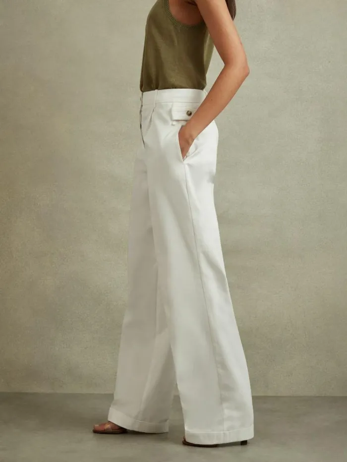 REISS Suits and Tailoring Women Cotton Wide Leg Suit Trousers White