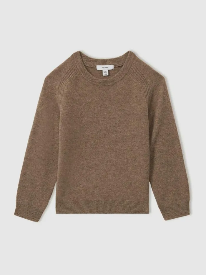 REISS Sweaters Children Wool Blend Crew Neck Jumper Brown Melange